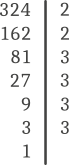 Descompunerea în factori primi a numărului 324.