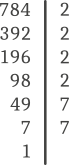 Descompunerea în factori primi a numărului 784.