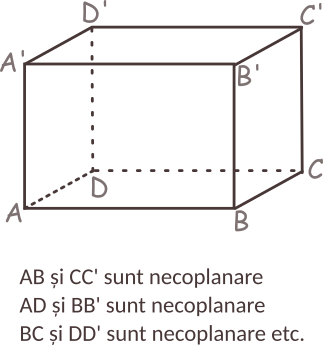 Drepte necoplanare - nu sunt paralele și nu au niciun punct comun. 