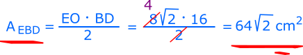Calculăm aria triunghiului EBD. Aria unui triunghi este egală cu jumătate din produsul dintre o latură și înălțimea corespunzătoare ei.