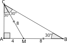 Triunghi dreptunghic, triunghi isoscel, cateta opusă unghiului de 30 de grade este egală cu jumătate din lungimea ipotenuzei, suma măsurilor unghiurilor unui triunghi este egală cu 180 de grade