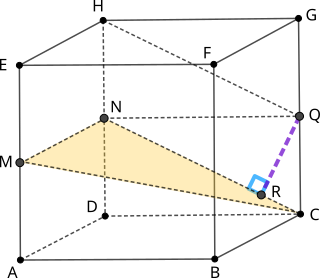 Cub, distanța de la un punct la un plan, triunghi dreptunghic, înălțimea corespunzătoare ipotenuzei este egală cu produsul catetelor supra ipotenuză.